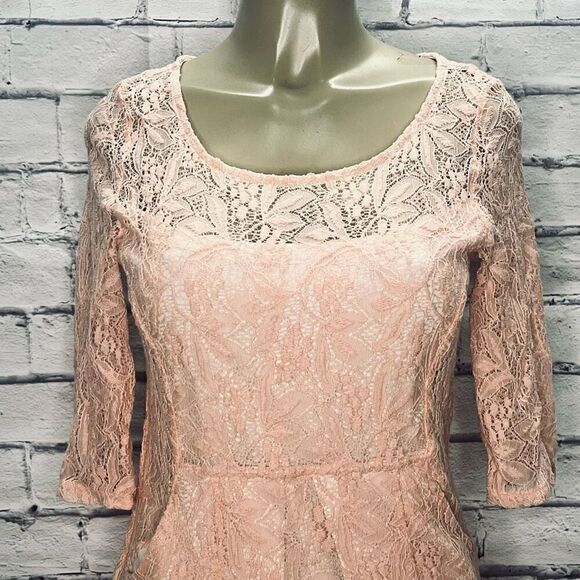 Maeve Womens Blush Pink 3/4 Sleeve Keyhole Scoop Neck Lace A-Line Dress Small - Picture 2 of 9